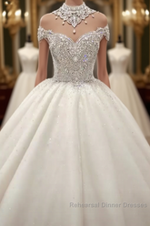 Luxurious High Neck Crystal Beading Ball Gown Wedding Dress